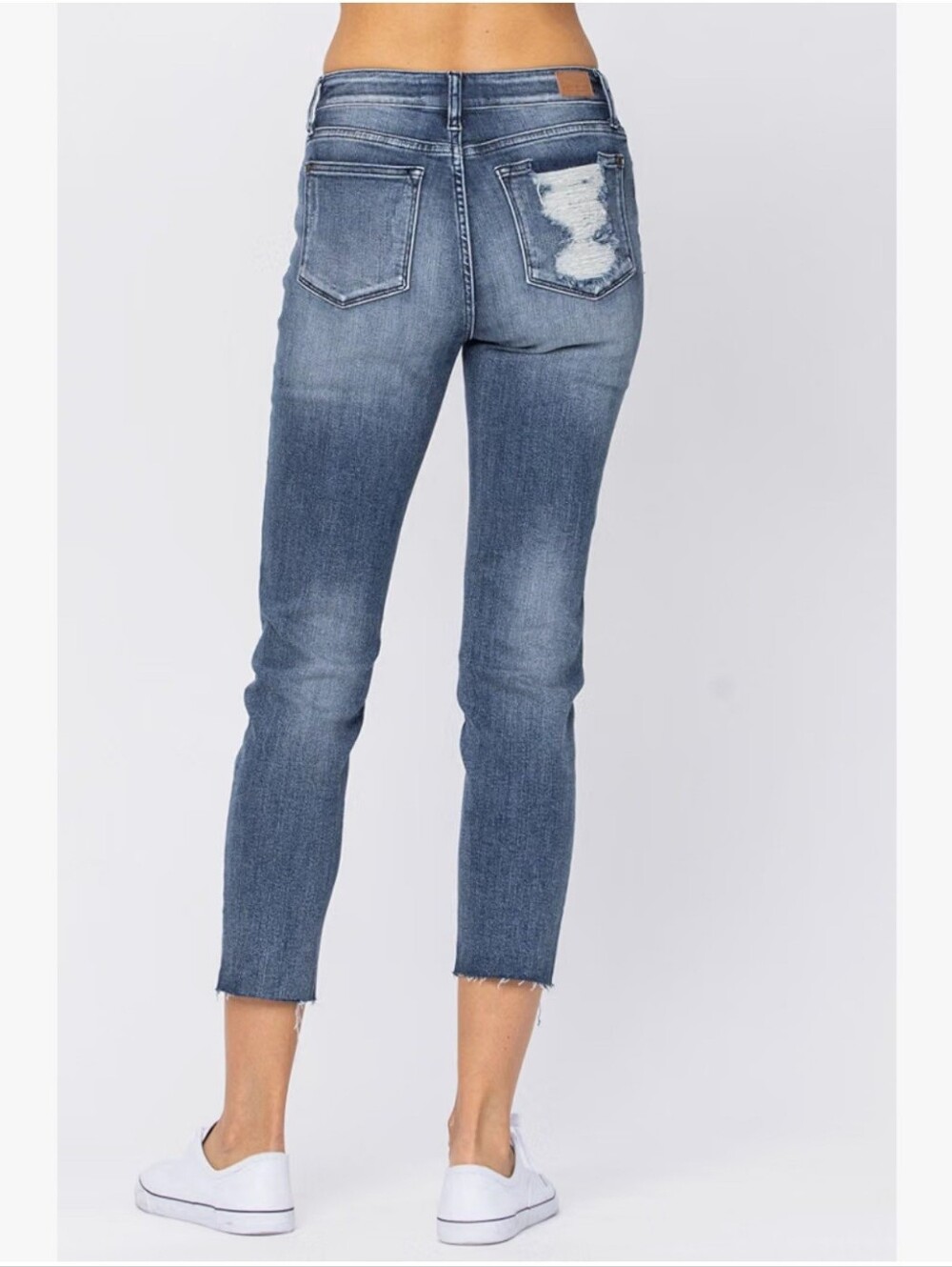 Judy Blue High Rise Slim Straight Relaxed Ankle Crop Raw Hem Denim Jeans